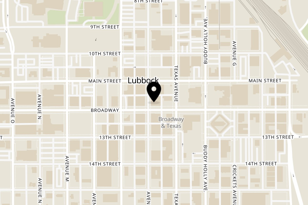 Map showing the location of Giorgio's Pizza on 1018 Broadway St in Lubbock